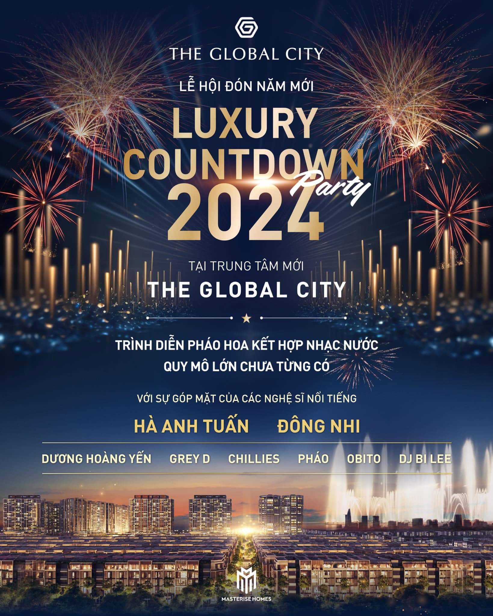 LUXURY COUNTDOWN PARTY 2024 - TẠI THE GLOBAL CITY - TRÌNH DIỄN PHÁO HOA QUY MÔ LỚN CHƯA TỪNG CÓ.