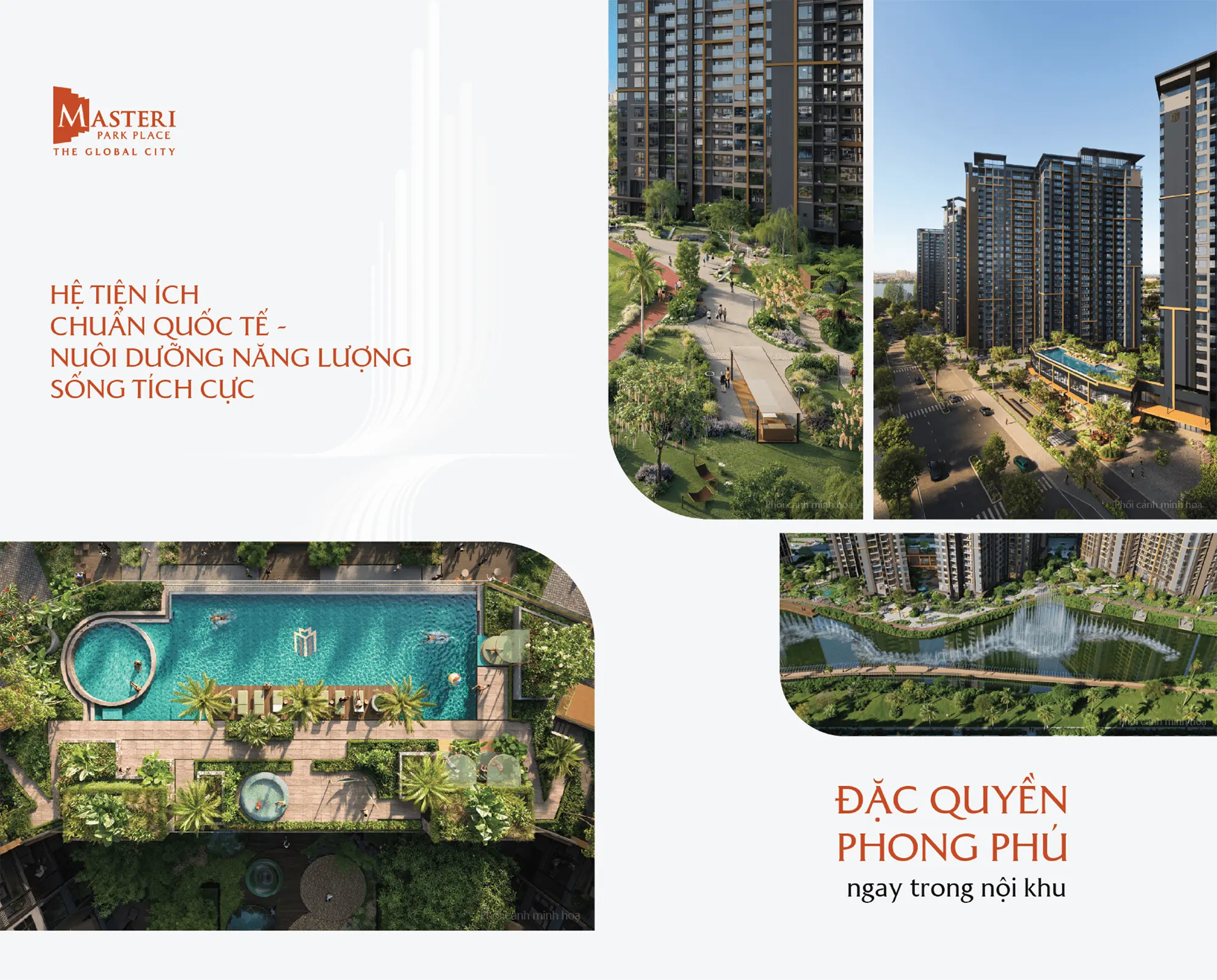 Hệ tiện ích chuẩn quốc tế nuôi dưỡng năng lượng sống tích cực – từ công viên ven sông, hồ bơi đến không gian lounge, Masteri Park Place đáp ứng mọi nhu cầu của cư dân toàn cầu.