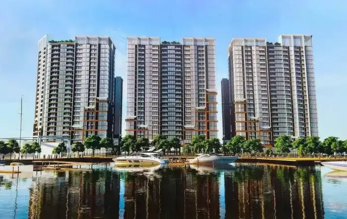 Khu chung cư cao cấp với tầm nhìn ra bến du thuyền sang trọng.
